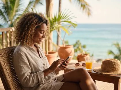 Une jeune femme s'inscrit à la liste d'attente Taxi Food depuis son téléphone